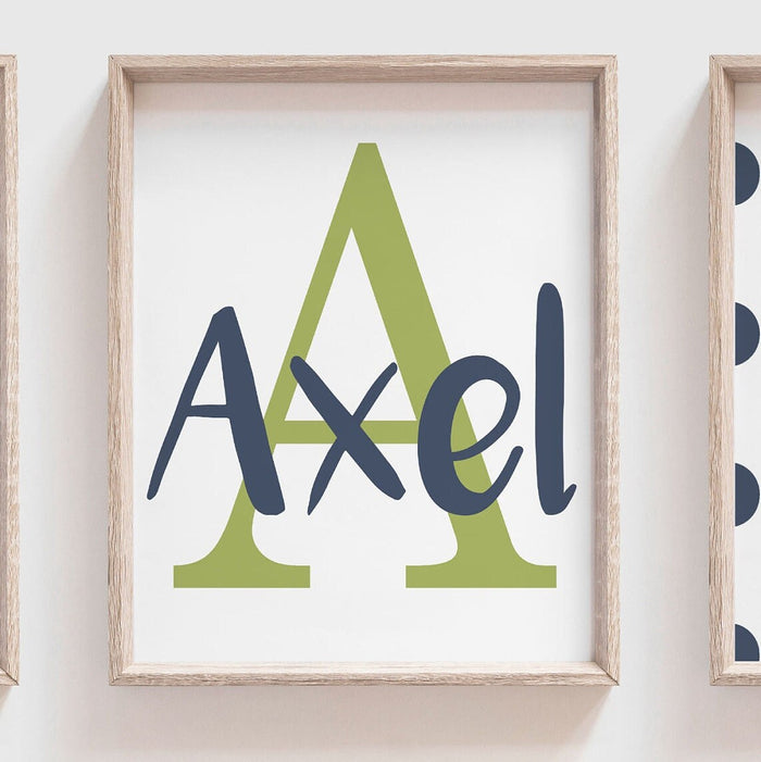 Navy blue and green puppy dog nursery decor, kids dog theme decor, bedroom ideas for boy, navy blue green boy monogram, playroom wall art