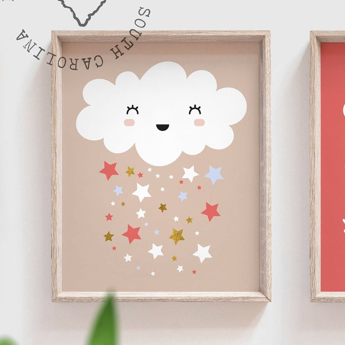 Baby girl nursery art, moon and stars nursery decor, i love you to the moon and back, cloud nursery girl, cloud wall art, moon star cloud