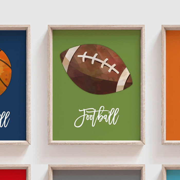 Sports orange blue red green gray navy colored wall art, sports kid art, wall art toddler room boy, sports gallery wall, set of 6 sports set