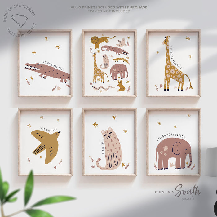 Animal poster print art set for kids, playroom animal wall art gender neutral colors, boho animal baby room art, safari themed art, kid room