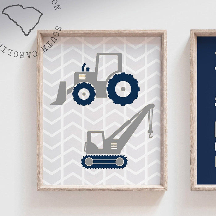Tractors trucks & toys theres nothing quite like little boys, remember you are braver, digger art print, construction trucks room wall decor