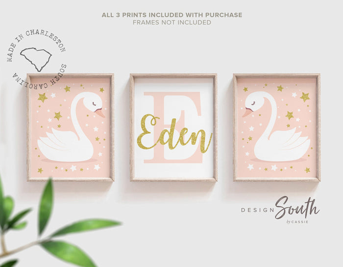 Blush nursery decor, blush baby room art, little girl swan nursery wall decor, girls blush gold nursery, swan nursery decor, baby girl swan
