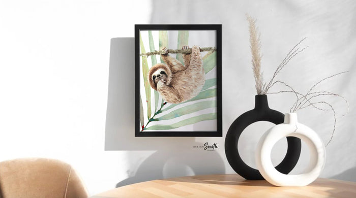 Sloth wall art for boys, sloth themed room personalized name, boys nature animal bedroom art prints, sloth boy decor, wall art child decor