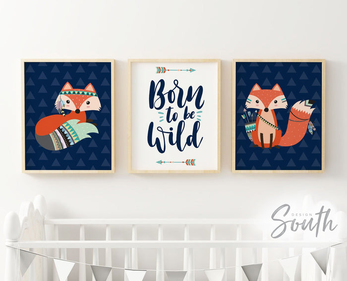 Tribal animals, boy nursery decor, wild child, nursery wall art, baby boy nursery, woodland tribal boy, fox nursery decor, wild child fox