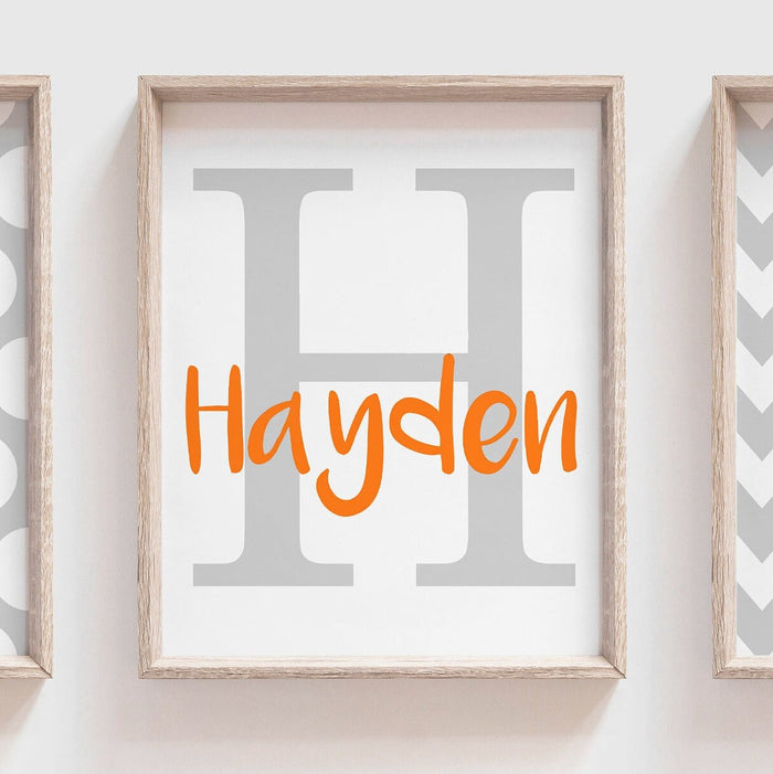 Boys deer nursery art orange and gray decor, deer wall art for boys, deer decor for nursery, deer bedroom for boys, custom hunting name art