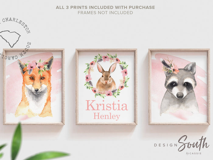 Girls woodland nursery, girl woodland animals, baby girl woodland, animal baby decor, woodland baby, bunny nursery, baby girl fox raccoon