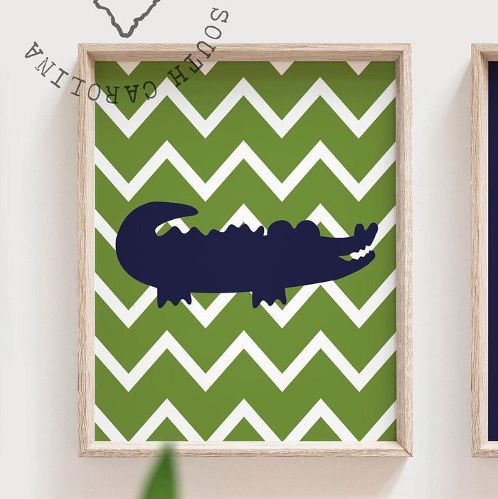 Alligator nursery decor, gator nursery decor for boys, navy blue and green nursery, quote for boys, boys nursery quote, chevron pattern, art