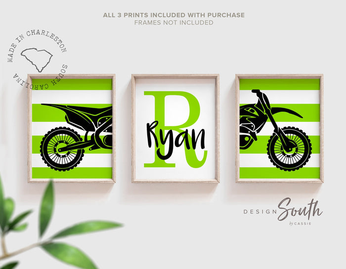 Boys dirt bike nursery, black and lime green, dirt bike nursery wall art boys, personalized name art boy bedroom lime green, dirt bike kid