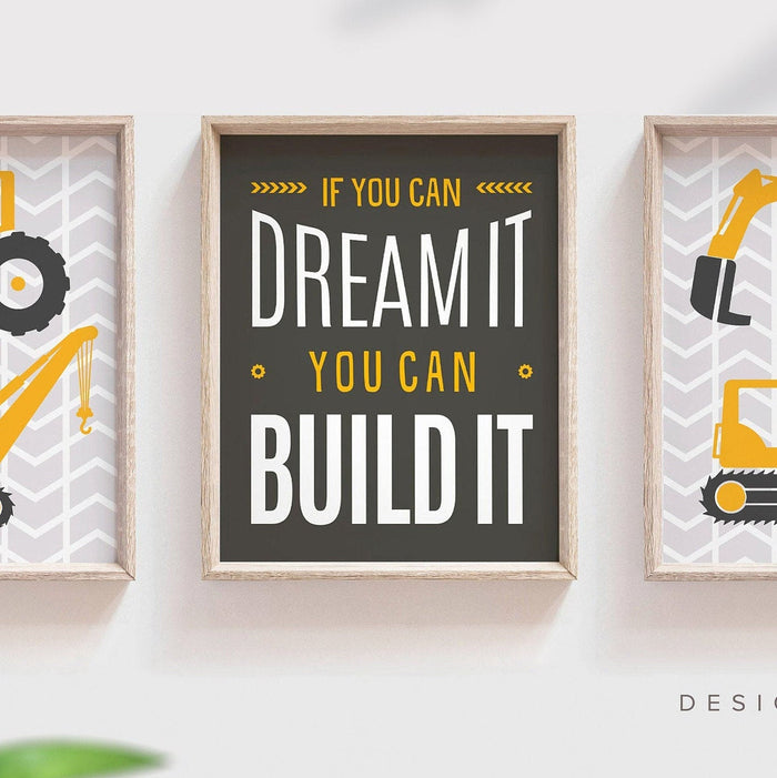 If you can dream it you can build it, construction boys room, kids construction art, little builder, boys bedroom construction theme decor
