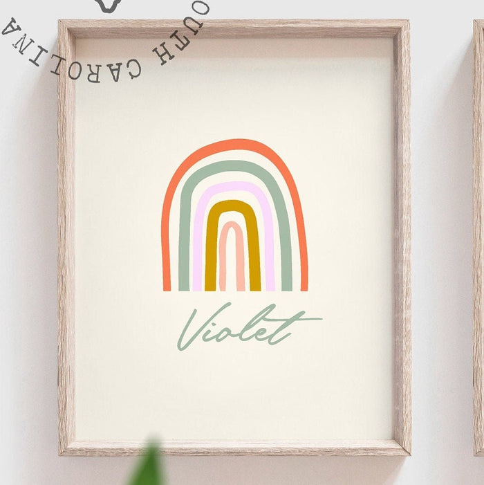 Pink green personalized baby name art, pink floral baby girl nursery art, personalized girl gift, girl's bedroom wall decor botanical themed