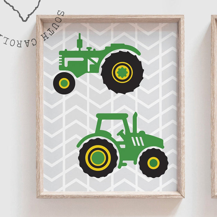 Kids farm tractor truck theme bedroom decor, baby boy tractor gift, boy nursery tractor theme, print poster set green gray tractor trucks