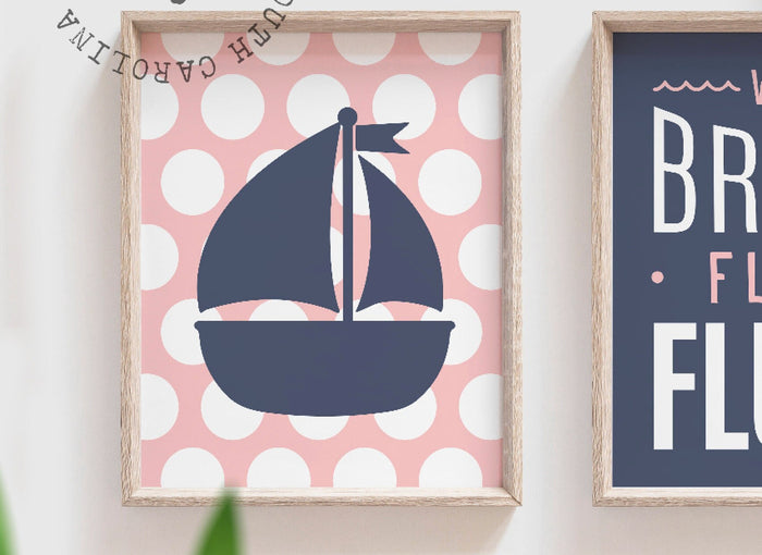 Girls navy pink bathroom, girls bathroom art, girls nautical bathroom art, navy pink bathroom, navy pink nautical bathroom for girls, brush