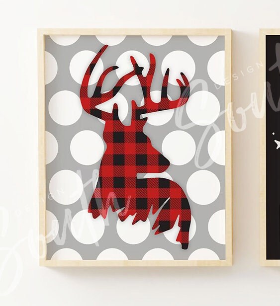 Deer decor lumberjack nursery, buffalo plaid baby, lumberjack nursery wall decor, buffalo check nursery, baby deer hunting nursery red black
