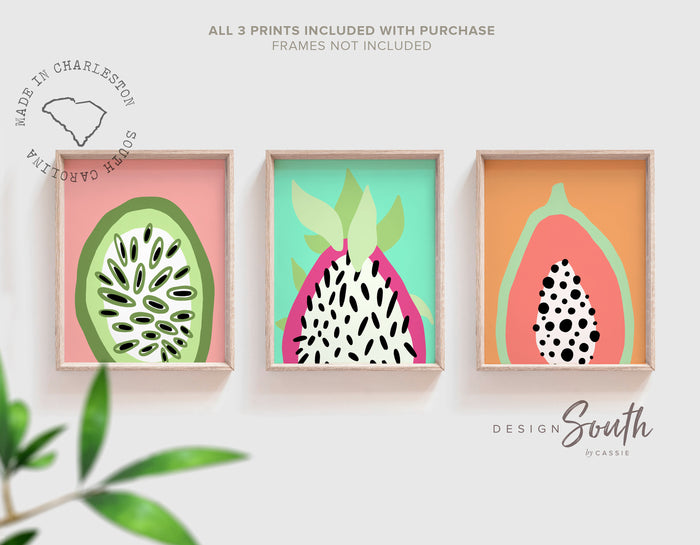 Kitchen art citrus printable, fruit wall art prints for kitchen dining room, tropical fruit art set, bright abstract food art kitchen poster