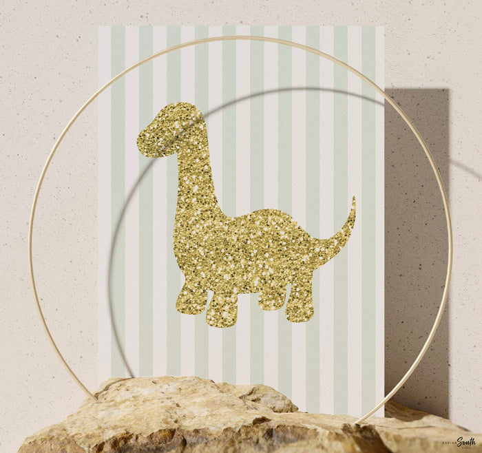 Roar Means I Love You in Dinosaur — Light Green & Gold Nursery Art