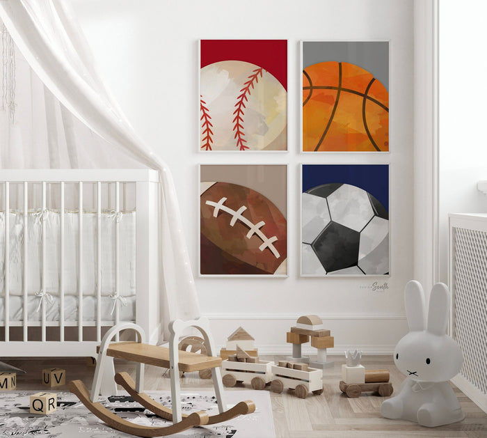 Sports football soccer basketball baseball, little boy room art sports, gift for boy sports, toddler room decor sports themed, wall art boys