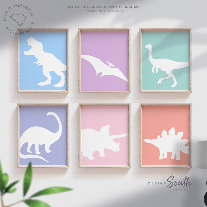Little girl room dinosaurs, girl dinosaur art, pastel colored dinosaurs, decor toddler wall girl pink dinosaurs, girl's art print dinosaur
