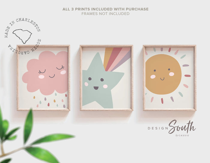 Set of 3, boho nursery decor, boho nursery decor girl, boho wall decor, wall art print set, girls playroom signs, unisex nursery room,