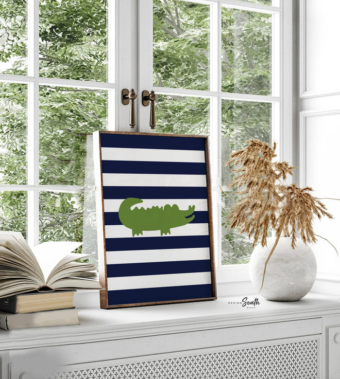 Alligator Boys' Room Decor — Navy & Green Monogram Prints