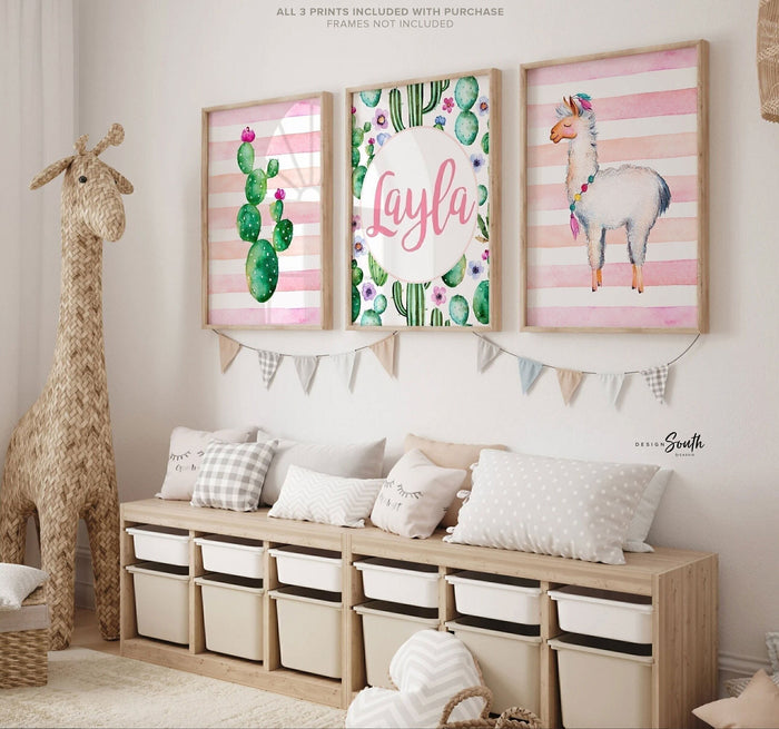 Llama nursery art, llama baby shower gift, llama themed room, llama nursery wall decor, llama wall art, baby room decor llama cactus art