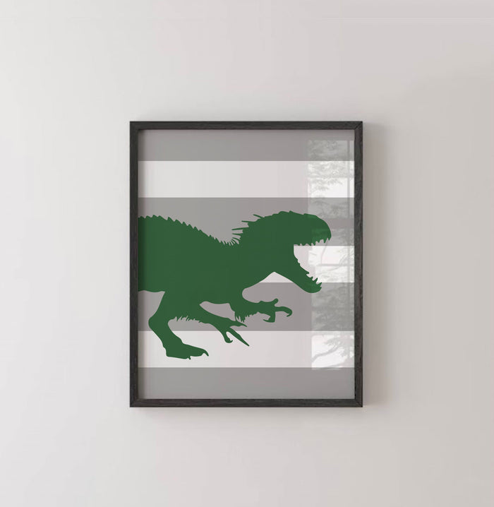 Kelly green dinosaur boys bedroom wall art, green dinosaur, green and gray boys wall art t-rex dinosaur, boys wall decor dinosaur theme room