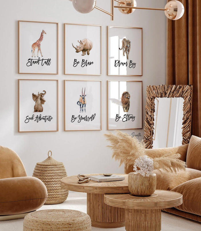 Animal nursery wall art, boys bedroom animals, set of animal art prints, baby animal art for nursery or bedroom, brave strong dream big boys