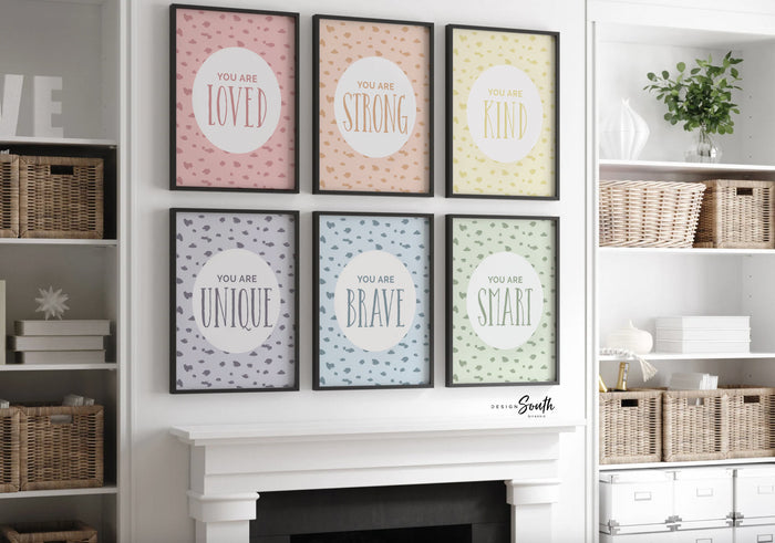 Playroom prints, children prints, set of 6, art print playroom decor, modern playroom, printed and shipped playroom art, pastel playroom