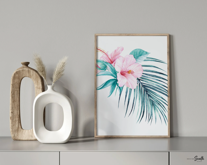 Tropical nursery decor, pink and teal wall art for girls room, personalized girls bedroom art, tropical baby shower gift girl, hibiscus art