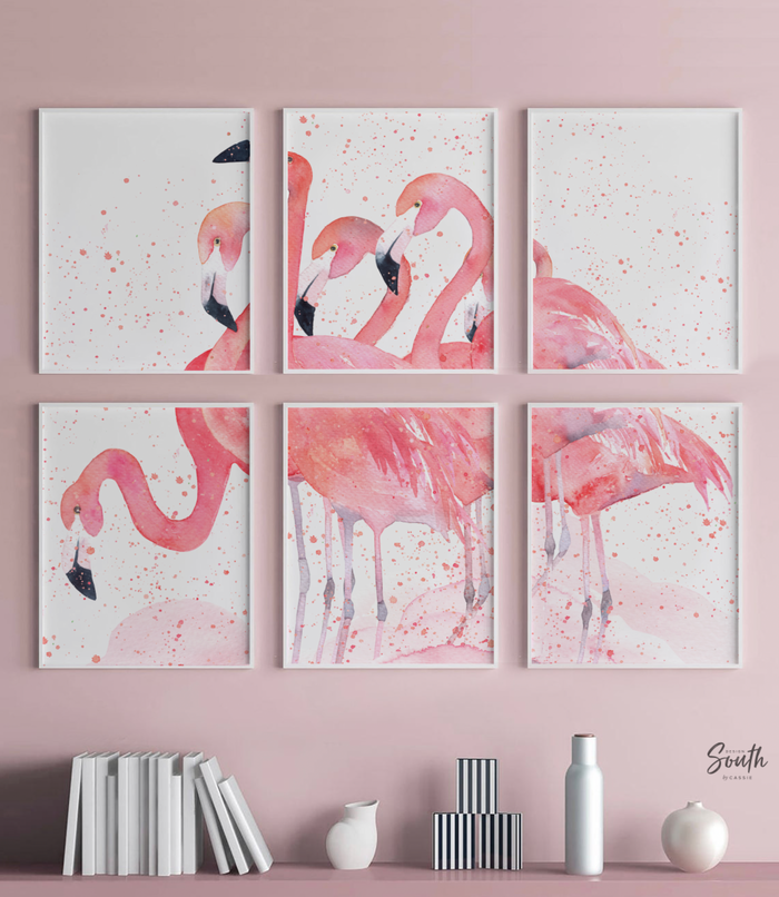 Pink flamingo wall art, little girl room art pink flamingos, pink flamingo nursery wall ideas, pink flamingo decor, wall art for girls room