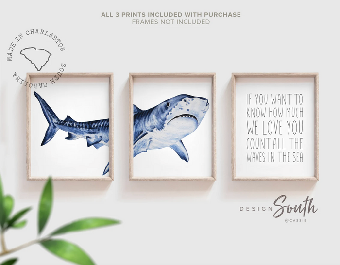 Shark nursery, if you want to know how much we love you count the waves in the sea, shark boy bedroom theme, art prints shark and quote boy