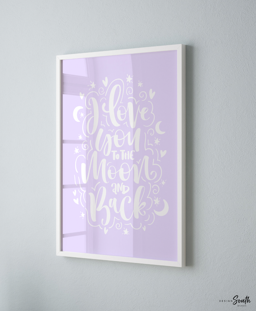 Baby girl nursery lilac and gray, moon and stars nursery decor, I love you to the moon, cloud nursery girl, cloud wall art, moon star cloud