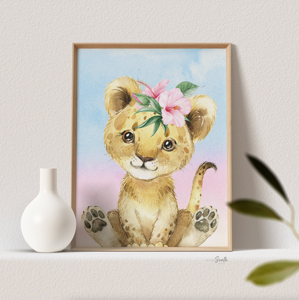 Pink tropical nursery art, baby girl bedroom wall art prints tropical theme decor, baby girl nursery decor safari animals, girl's quote art