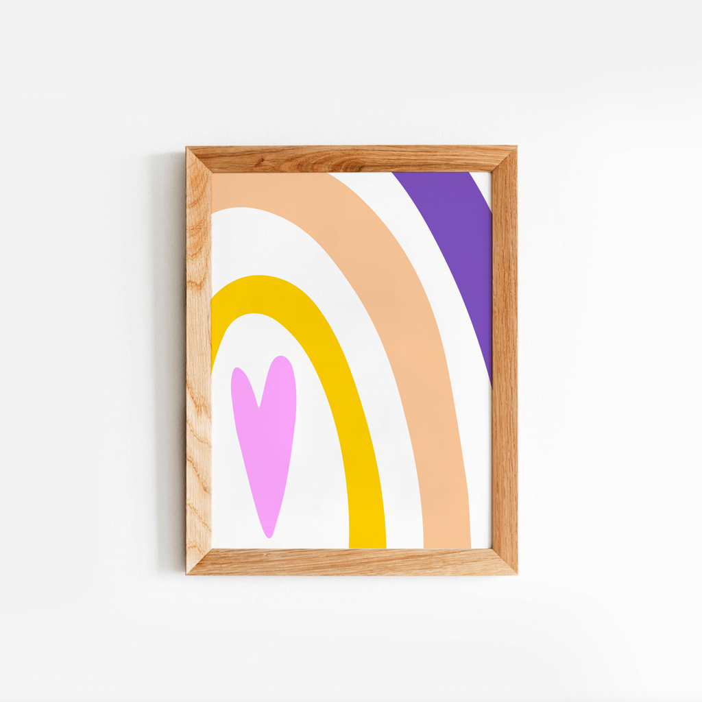 Bright modern girl rainbow, little girl bedroom or playroom wall idea, bright pink and purple toddler wall art, pink purple aqua rainbow art