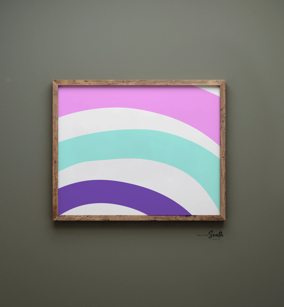Bright modern girl rainbow, little girl bedroom or playroom wall idea, bright pink and purple toddler wall art, pink purple aqua rainbow art