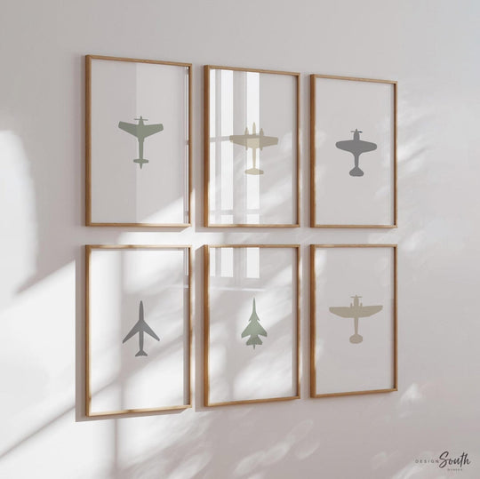 Gray airplane art, gender neutral set airplane art, airplane bedroom wall art, airplane nursery room decor for kids, neutral airplane decor