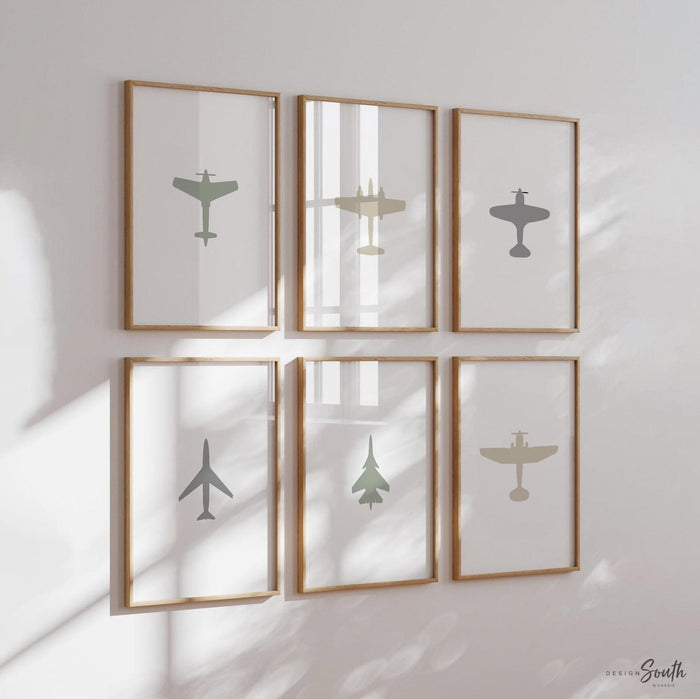 Gray airplane art, gender neutral set airplane art, airplane bedroom wall art, airplane nursery room decor for kids, neutral airplane decor