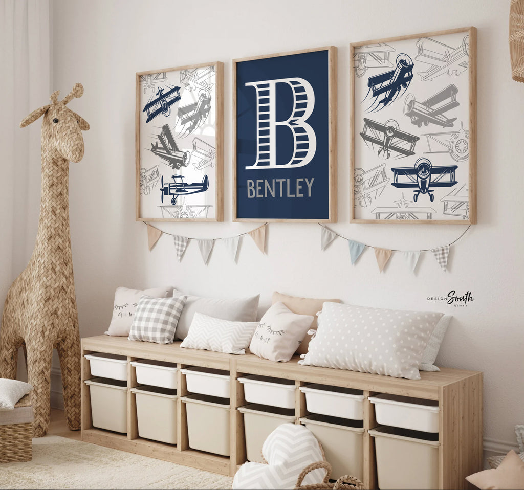 Airplane nursery art featuring vintage and modern airplane designs, perfect for boys' rooms, nurseries, and aviation-themed decor. This airplane wall art adds a touch of adventure and charm to baby nurseries, toddler rooms, and kids' playrooms. Ideal for creating an aviation-themed space, this boys' airplane art is a perfect addition to any child's bedroom, inspiring imagination and a love for flight. Great for gifts, room makeovers, and nursery decor.