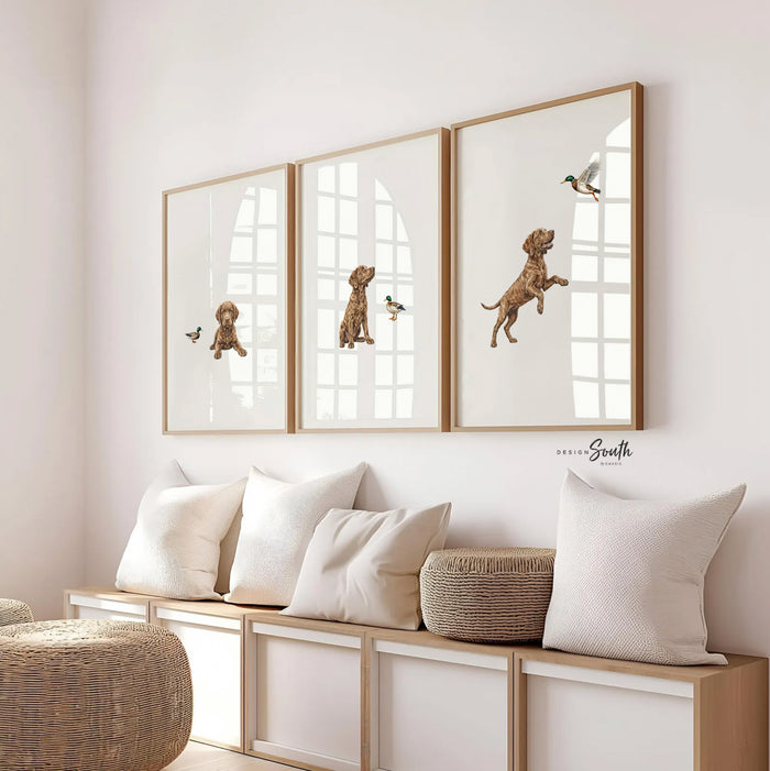 Chesapeake Bay Retriever Puppy Wall Art Set of 3, Duck Hunting Dog Prints for Boy Bedroom, Baby Nursery Decor, Hunting Gift Idea