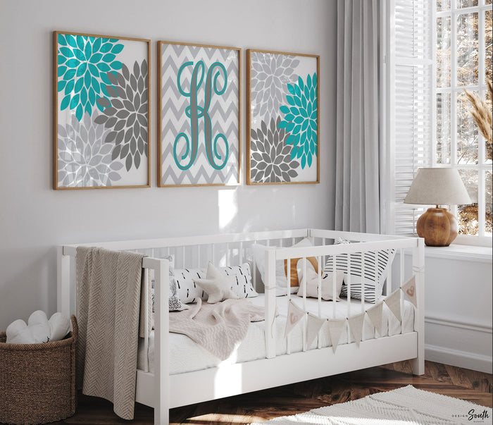 Girls bedroom turquoise, wall art for girl, turquoise decor girls room, turquoise art baby girl, turquoise monogram, turquoise and gray girl
