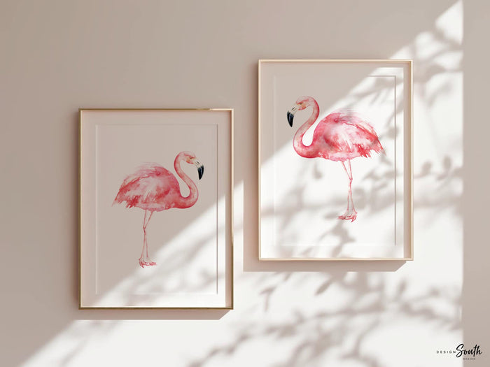 Pink Flamingo Nursery Art — Tropical Baby Girl Name Prints