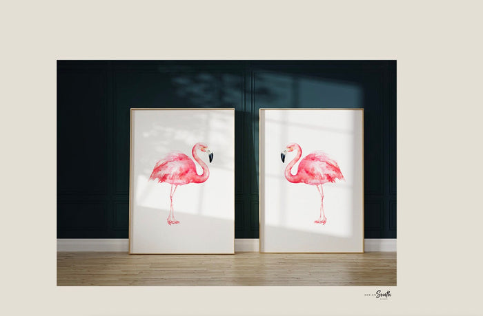 Pink Flamingo Nursery Art — Tropical Baby Girl Name Prints