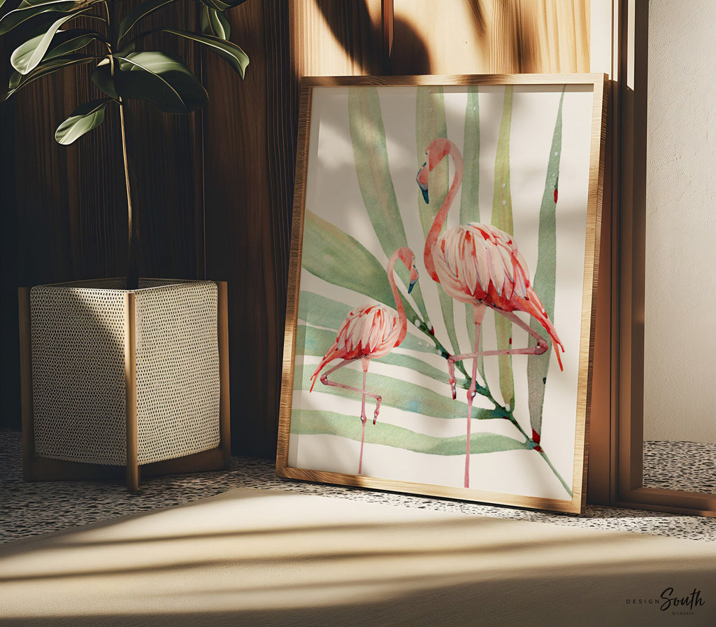 Stand tall little darling, tropical palm flamingo nursery, above crib tropical theme, flamingo art, newborn flamingo nursery pink and green