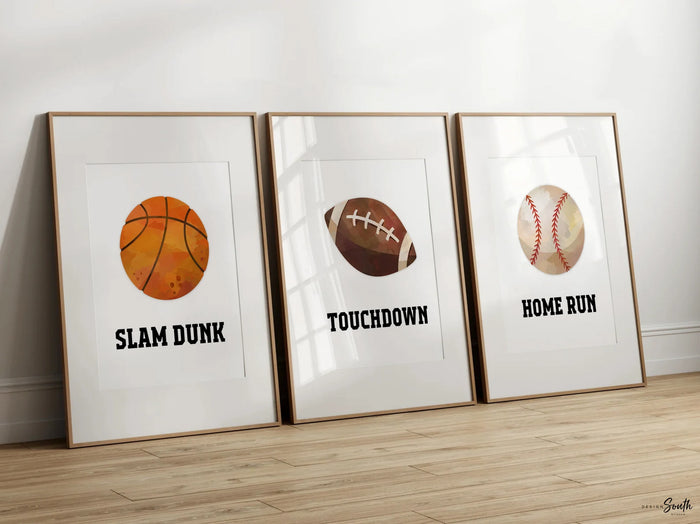 Modern Sports Wall Art for Boys — Basketball & Football Prints