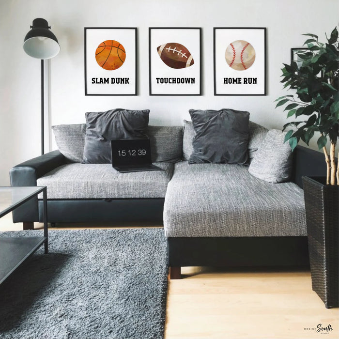 Modern Sports Wall Art for Boys — Basketball & Football Prints