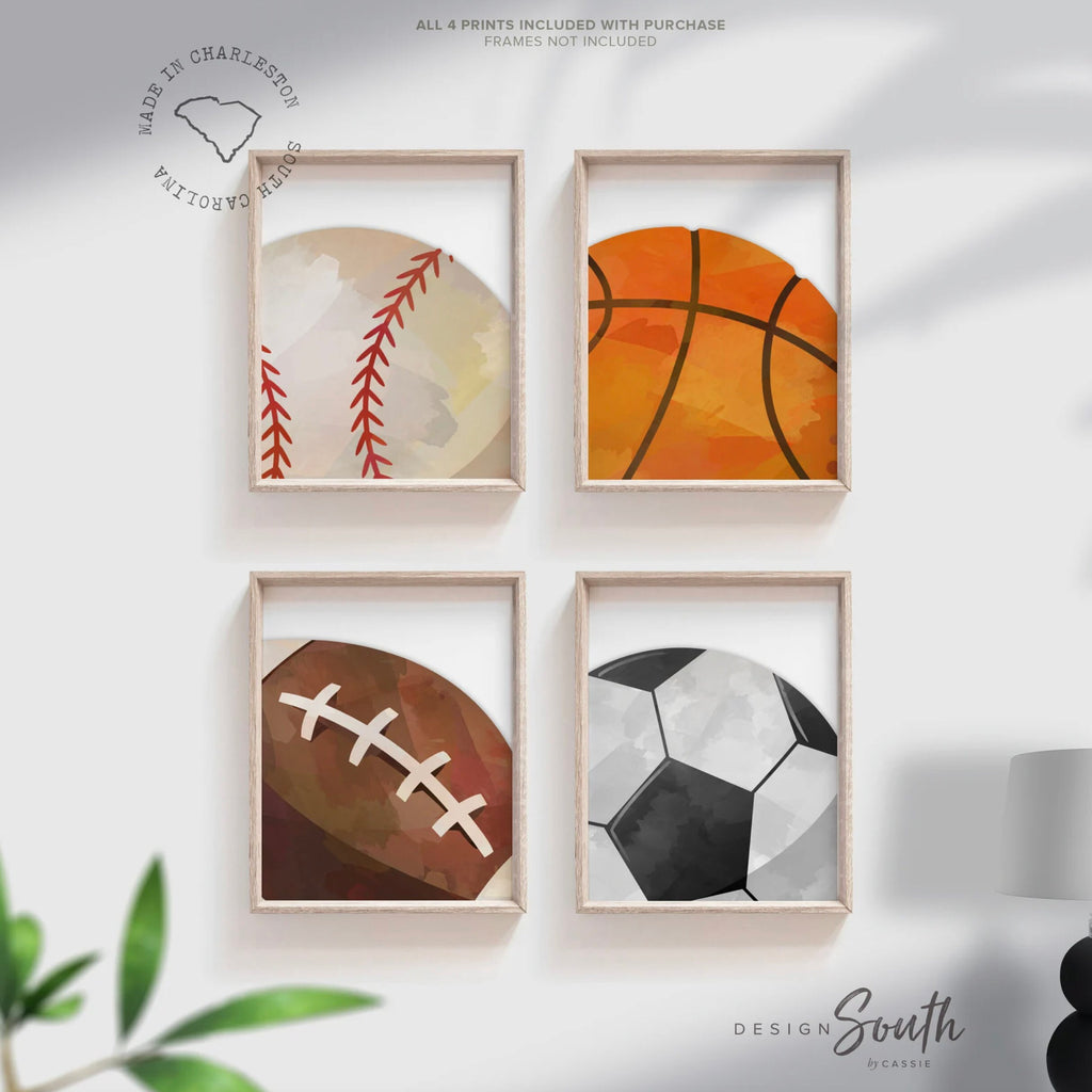 Boys room sports decor, basketball baseball football soccer wall art posters, athletic kid room, sports theme gift for boy, nursery sports