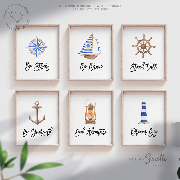 Nautical boys room art, anchor ship wheel sailboat collection nautical wall prints, nautical nursery art, ocean theme wall art, sea baby art