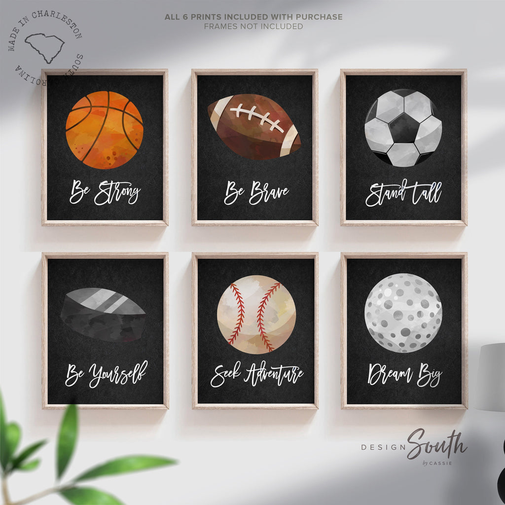 Sports collection art set of 6, boys sports nursery wall art prints, boy sports theme, boy sports inspirational positivity prints bedroom