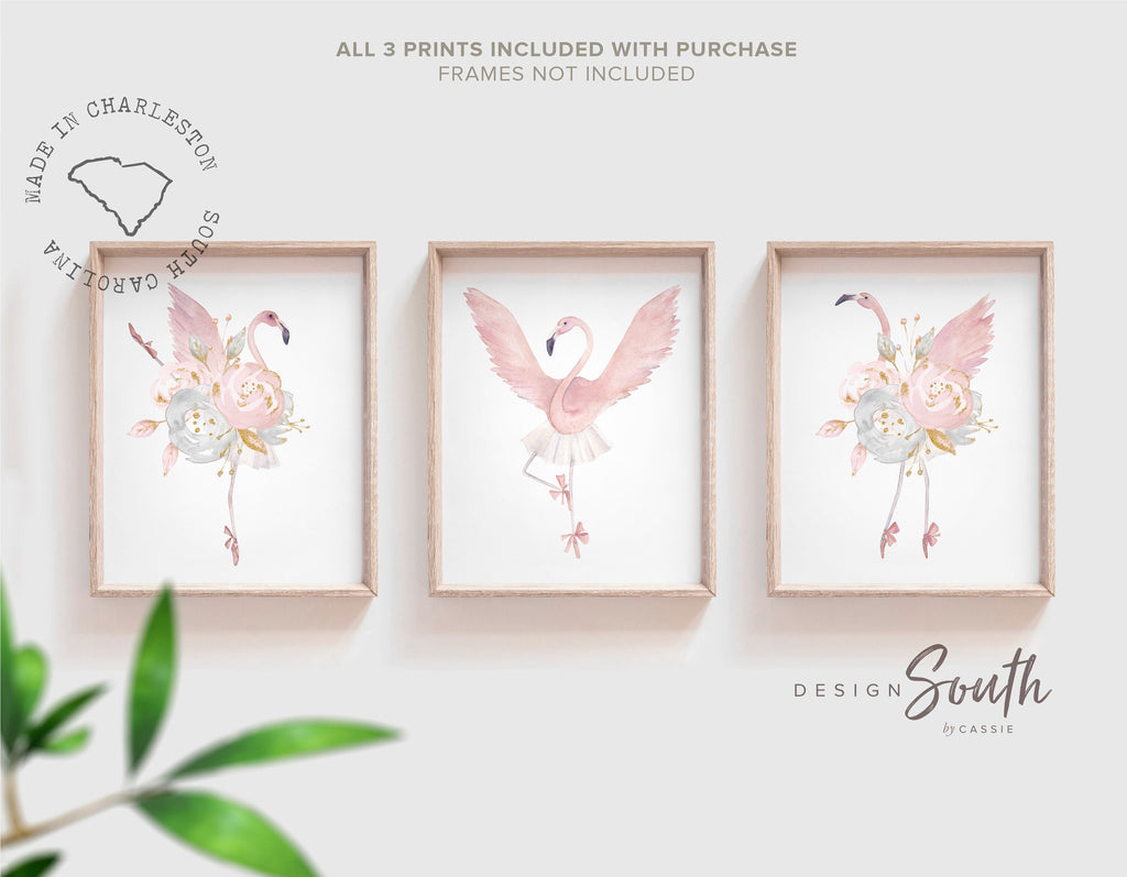Flamingo nursery set of 3 prints, blush nursery decor, ballerina dance nursery, flamingo nursery decor, blush pink dancer art, pink ballet