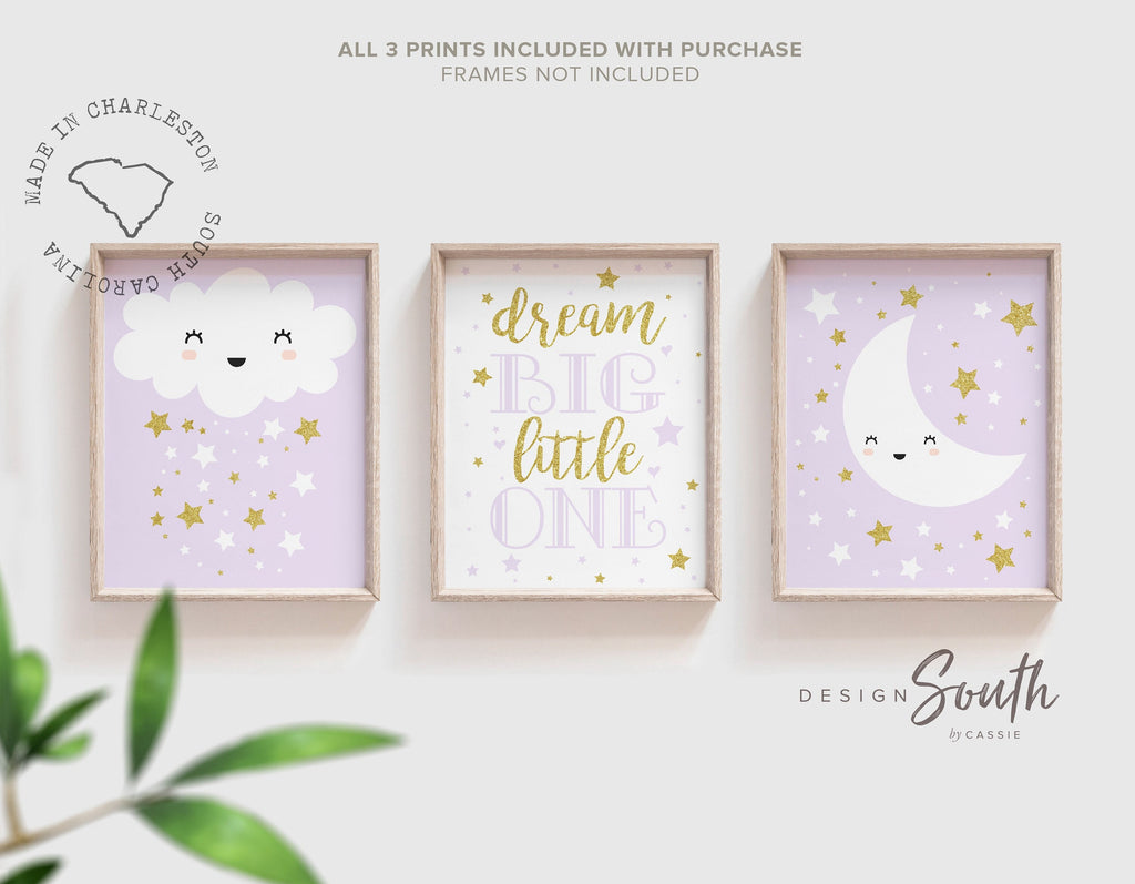 Dream big little one blush gold girls nursery wall decor, girl's bedroom and gold decor, nursery theme cloud star moon girl, gift for girl
