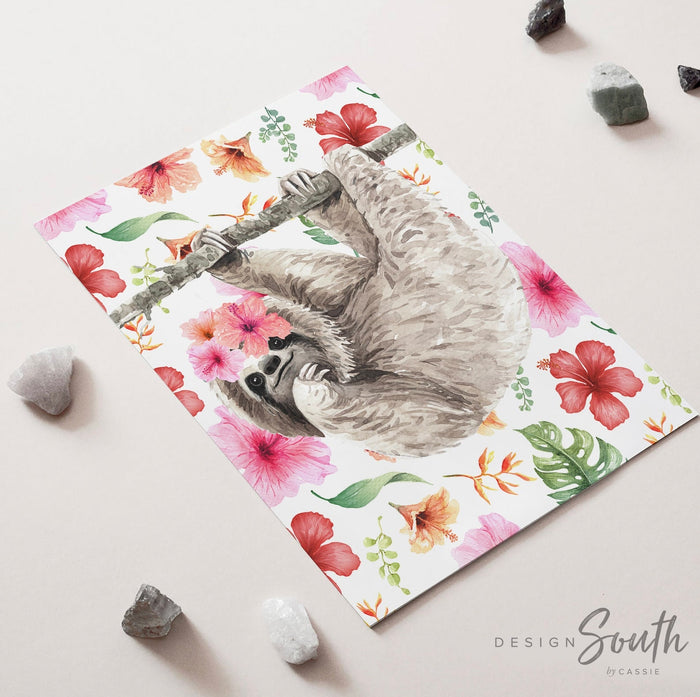 Tropical Sloth Nursery Prints: Watercolor Baby Animal Theme, Monogram Decor